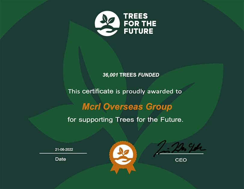 TREES FOR THE FUTURE certificate